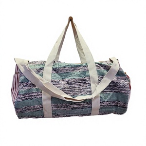 Handmade Textile <b>Weekender</b> Duffel <b>Bag</b> Multi Color Stripe Pattern Large Capacity Zipper Closure <b>Travel</b> Shoulder Strap <b>travel</b> <b>bag</b> - Product Image 3