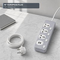 Multiprise de bureau industrielle 3 prises universelles 2 ports USB interrupteurs individuels résistance au feu cordon d'extension 2M pour