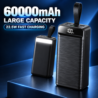 Batterie externe haute capacité 60000mAh, charge 22.5W avec lampe LED, écran numérique et sangle de transport portable pour le camping en plein air