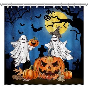 Halloween 3D Spooky Ghost Pumpkins <b>Shower</b> Curtain with Waterproof <b>Hooks</b> Polyester Fabric Home Decor in Stock - Product Image 1