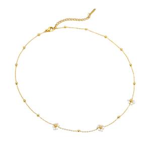 Nuevo collar de borla de flor de perla de acero inoxidable | Gargantilla de capas largas Cadena de clavícula Joyería que no se decolora - Product Image 6