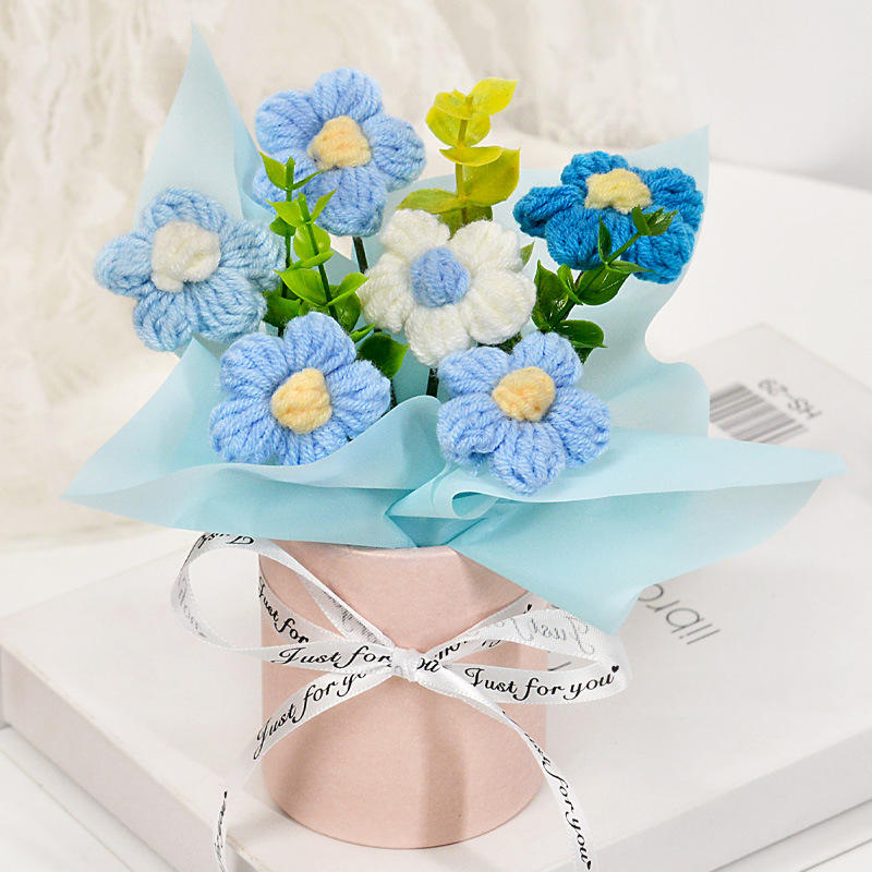 ดอกไม้พัฟสีน้ำเงิน 6 ดอกกอดถัง