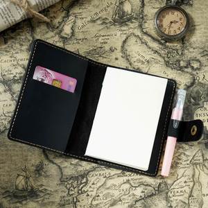 First-layer Cowhide Simple Notebook with Pen Holder Portable Notepad Mini Pocket-sized Creative <b>Diary</b> with Card Holder - Product Image 4