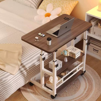Mesa de Noche Móvil, Simple, para Dormitorio, Escritorio Doble para Computadora, de Madera Maciza, Moderno, Ajustable, con Elevación