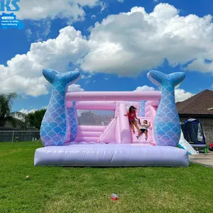 Lớn 13 'x 13' trẻ em thương mại PVC màu hồng các nàng tiên cá Inflatable nhảy lâu đài bouncy nhà trả lại cho bên cho thuê tổ chức sự kiện