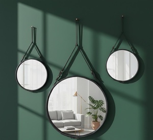 Modern Black <b>Leather</b> <b>Strap</b> Hanging Glass <b>Mirror</b> Stylish Eco-Friendly Wall Decor for Easter Living Area Bathroom Hotel Lobby - Product Image 2