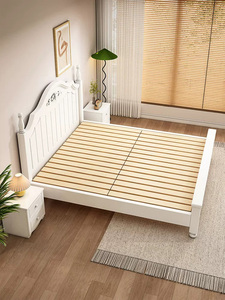 Lit de ferme en bois massif peint non toxique, blanc rustique, luxe moderne, taille King/Queen, ensemble de <span class=keywords><strong>chambre</strong></span> à <span class=keywords><strong>coucher</strong></span> français réglable avec matelas - Product Image 3
