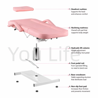 Table de massage hydraulique rose réglable, table de soin multi-reclining pour le visage, canapé spa pivotant pour salon de tatouage et de cils, vente en gros