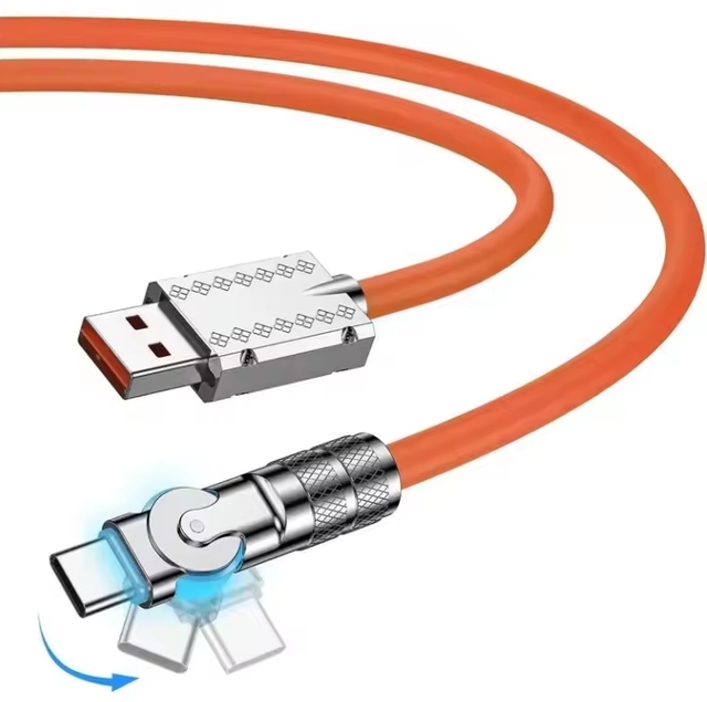 New Arrival 180 Degree Rotation 120W 6A IOS Type C Fast Charging Zinc Alloy USB Data Cable for Samsung 15W for iPhone