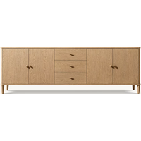 Buffet moderne en chêne clair avec 3 tiroirs et 4 portes, en bois massif, pour salon