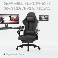 Fauteuil de jeu ergonomique GTPLAYER, surface en tissu, coussin d'assise à ressorts, accoudoirs et repose-pieds connectés, 150 kg, noir clair