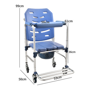 Chaise de toilette à roulettes pliable, hauteur 99 cm, pour personnes âgées, utilisation sous la douche - Product Image 1