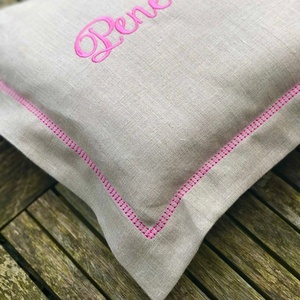Funda de Almohada de Lino Bordada con Nombres de Bebé Personalizados, Reversible, Estilo Moderno, Cierre de Cremallera y Botón, Uso Doméstico, Agradable al Tacto - Product Image 4