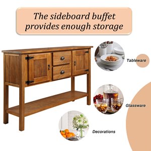 Console de salle à manger en bois massif de 48'' avec 2 tiroirs, armoires et étagère inférieure, style rétro - Product Image 5