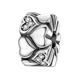 Hebilla de posicionamiento en forma de corazón de doble fila de latón blanco, estilo exclusivo y de alta gama, accesorio colgante DIY para pulsera de mujer - Product Image 1