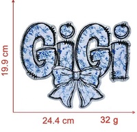 Patch brodé en chenille de grande taille, prix d'usine, nœud papillon, à repasser, broderie en chenille, patch brodé pailleté GIGI