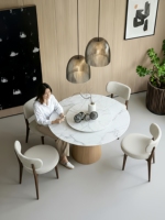 Yanyijia Italienischer Stil Moderner französischer Morlenburg Luxus runder Esstisch Italienischer Marmor-Plattenspieler Holzstil für den Heimgebrauch