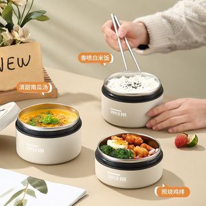 Lunch <b>Box</b> Bag Multi Layer Insulated Stainless Steel Bento <b>Box</b> For Office Workers Microwave Safe Cylinder Shape - Product Image 4