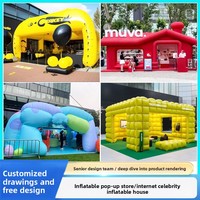 Stand gonflable de style influenceur pour événements et foires, toile de fond créative pour stand commercial, merchandising visuel, motif dessin animé