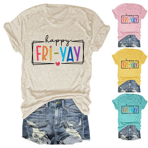 Magliette estive da donna Happy Fri Yay stampa magliette a maniche corte di alta qualità in tinta unita - Product Image 1
