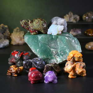 Carved Jade Turtle Figurines Collection Feng Shui Animal Print Round Carving Art Decor Irregular Shape <b>Crystal</b> Crafts - Product Image 3