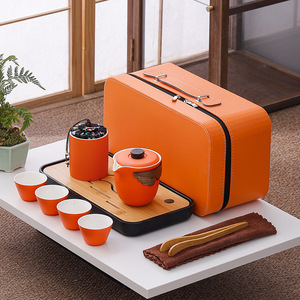 Juego de té de viaje, juegos de té de Kung Fu de porcelana japonesa, tetera para exteriores, almacenamiento portátil, juego de tazas de té de oficina - Product Image 1