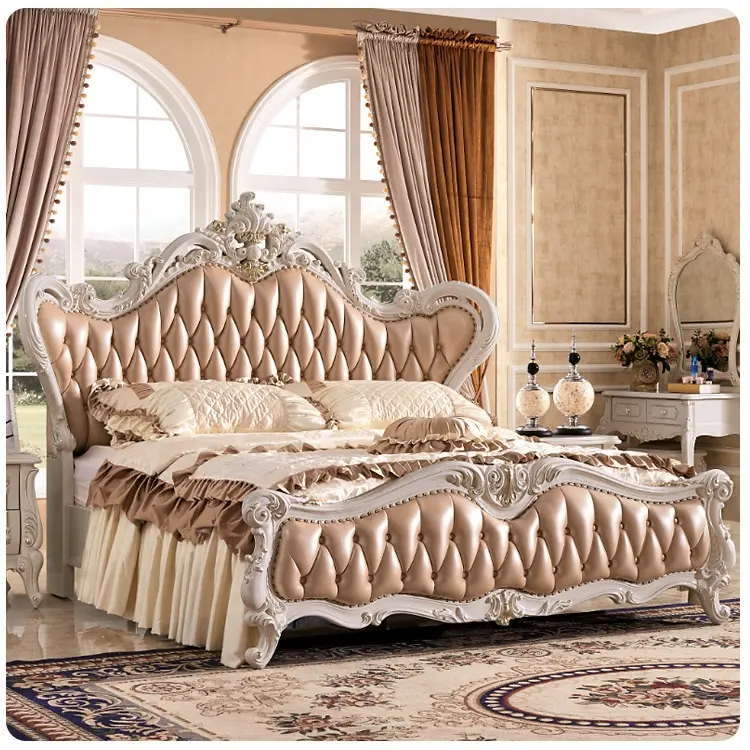 Giường Da Cỡ King Châu Âu Sang Trọng Royal Court Princess Bed Đồ Nội Thất Phòng Ngủ Kiểu Cổ