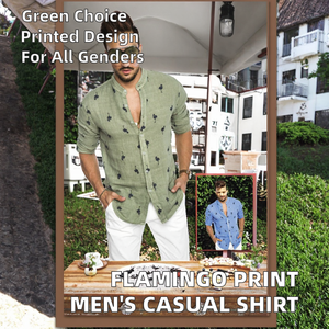 Camisa Casual de Manga Larga para Hombre con Estampado de Flamencos, Satén Ecológico, Estilo Moderno, Tallas Grandes, Tejido de Punto - Product Image 3