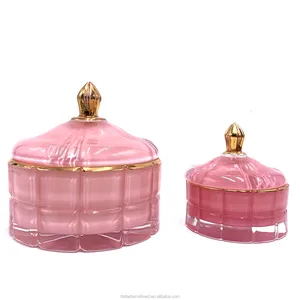 Einzelhandel GEO pink Cut Candle Glass Jar 7 Unzen Gold wachs Tasse Gläser Abfahrten Kerzenhalter Wachs Soja behälter Lebensmittel lagerung