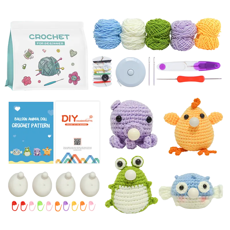 Bohe DIY Kit de crochê para iniciantes, kit de tricô de animais com vídeo de ensino passo a passo, flor de algodão para iniciantes