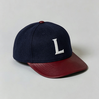 Gorra de béisbol de lana premium con visera de cuero, bordado de letra inicial L, estilo Ivy League, deportiva, de 6 paneles, ajustable, estilo preppy, para otoño