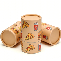 Emballage en tube cylindrique en carton écologique fait main à motif burger et frites, avec matériaux recyclés pour la restauration rapide et les collations