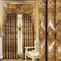 Rideaux occultants de luxe à double couche avec rideau à vagues transparentes Rideaux à cantonnière en polyester 100% pour le salon