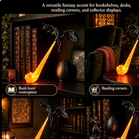 Décoration de bibliothèque en forme de dragon cracheur de feu LED, petite statue de dragon imprimée en 3D avec lumière LED, ornement de table ou d'étagère pour la maison