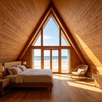Kit de maison préfabriquée en pin massif en forme de A, cabane de glamping personnalisée, villa en bois pour vacances à la plage avec fenêtres