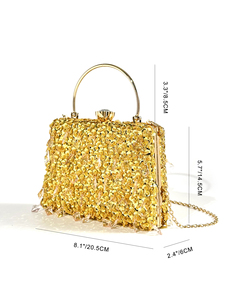 Bell High Quality Gemstone Pendant Evening <b>Bag</b> Beaded Embroidery <b>Sequins</b> Chain Strap Casual Fashion Party Wedding Clutch 5A - Product Image 2