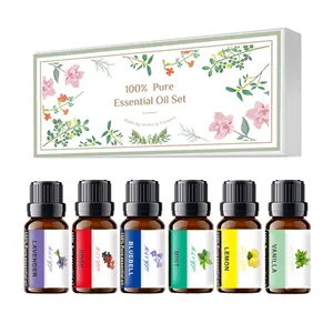 Juego de aceites esenciales aromáticos, paquete de 6, Etiqueta Privada, OEM, olor Natural de caja de regalo orgánica, embalaje para juego de regalo de aceite esencial