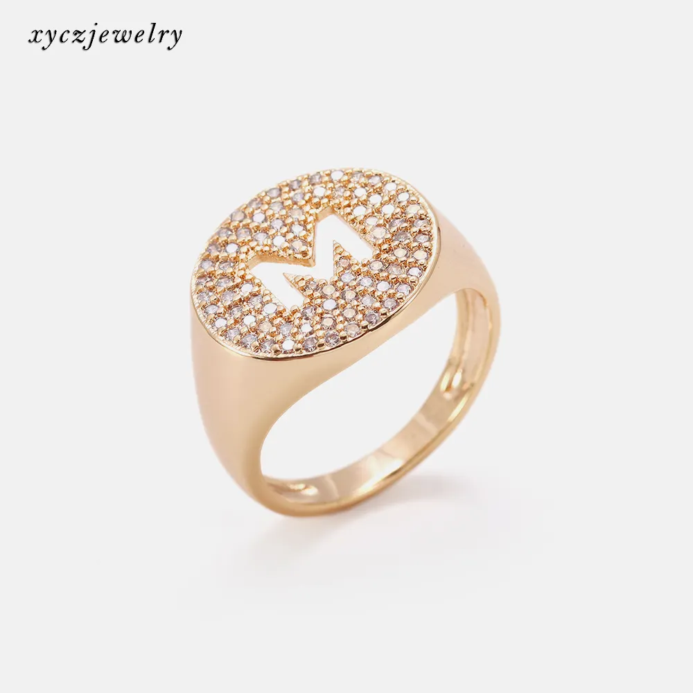 Luxury finger ring silver color letter M ring aaa cubic zirconia stone men ring