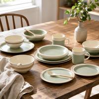 Ensemble de vaisselle en mélamine incassable de qualité A5, design moderne nordique vert sauge mat, pour la table à manger à la maison
