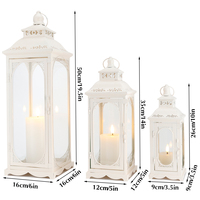 Set 3PCS Lentera Lilin Logam Taman Luar Ruangan untuk Pernikahan, Tempat Lilin Vintage Kaca Putih, Lentera Besar