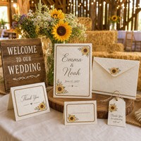Pflanzbares Rustikales Hochzeits-Set im Scheunen-Stil mit Gänseblümchen-Samen und 5-teiligem Individuellen Schreibwaren-Set für Rustikale Hochzeiten