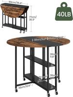 Table à manger pliable moderne et réglable avec 6 roulettes, étagère de rangement à 2 niveaux, design gain de place pour usage hôtelier