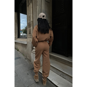 Conjunto Deportivo de Invierno en Terciopelo Marrón y Nailon, Personalizado, con Capucha, Resistente al Viento, Transpirable, Cómodo, Estampado, para Gimnasio, Tallas Grandes - Product Image 1