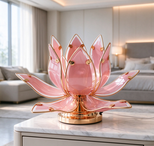 Lampe de table en verre rose à pétales superposés en forme de lotus, base E26, abat-jour floral, éclairage décoratif de nuit pour chambre à coucher, salon, décoration intérieure - Product Image 1