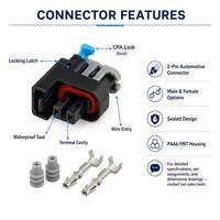 Conector de 2 pines para sensor de inyector de combustible automotriz, con pestaña de bloqueo impermeable, macho y hembra, arnés de cableado, conector PBT/PA66