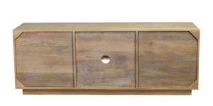 Meuble TV bas Paxton en bois massif naturel avec deux portes de rangement et étagère ouverte - Product Image 5