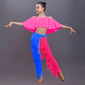 Traje para dança latina, calça para treinamento feminina com borla para competição de dança profissional