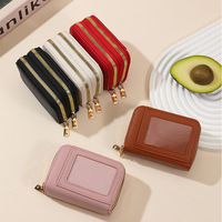 Dompet Mini Wanita Kulit PU Resleting Ganda Tempat Kartu Kredit Kecil Model Akordion Multi Slot Tempat Uang Tunai Koin Dompet Genggam untuk Wanita