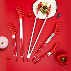 Silicone Stainless Steel Food Clips 5Pcs Red Comb Shape Multi Functional Kitchen Utensils For Noodles Salad Buffet - Product Image 1