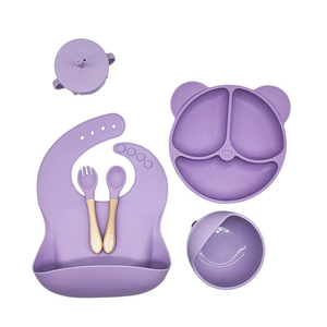 Ensemble <span class=keywords><strong>de</strong></span> couverts <span class=keywords><strong>de</strong></span> luxe <span class=keywords><strong>de</strong></span> haute qualité, ensemble d'alimentation pour bébé en <span class=keywords><strong>silicone</strong></span> noir à motif <span class=keywords><strong>de</strong></span> lapin, assiettes et cuillères pour bébé, bols, ensembles cadeaux - Product Image 5